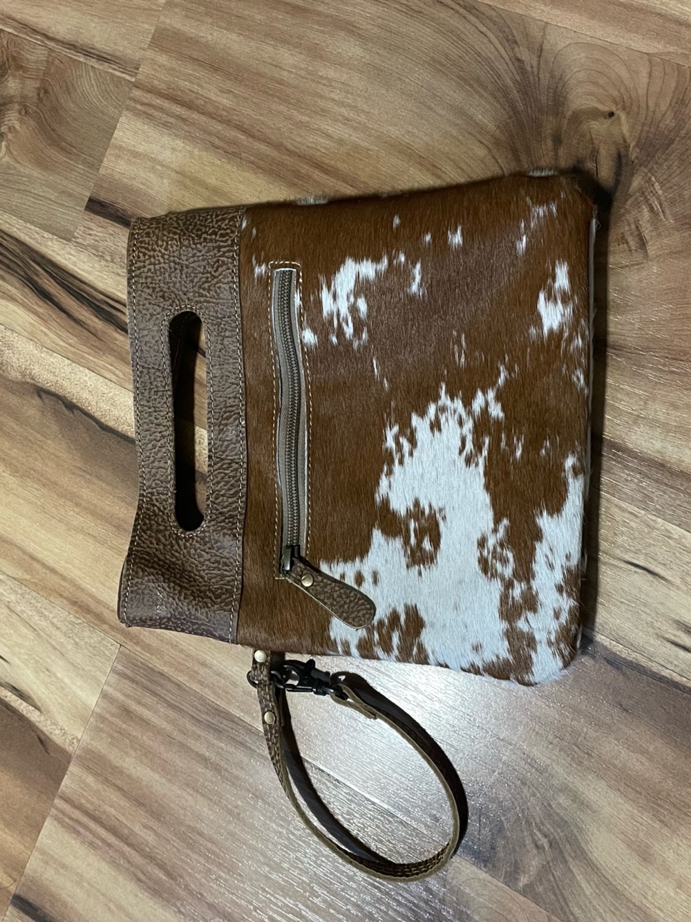 Myra Bag Cowhide Wristlet Clutch Brown White Spotted Hair-On-Hide Western